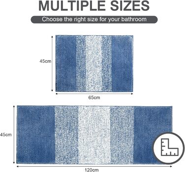 Набір килимків для ванної кімнати з мікрофібри, 2 шт. (блакитний), антиковзні, швидковисихаючі, м'які, для туалету, машинне прання, 45 x 65 см + 45 x 120 см