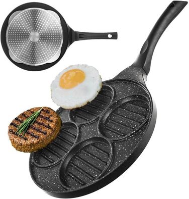 Піддон для очей Ø 27 см Сковорода для смажених яєць на 4 яйця Сковорода для млинців на газу для індукції, з антипригарним покриттям (сковорода для бургерів)