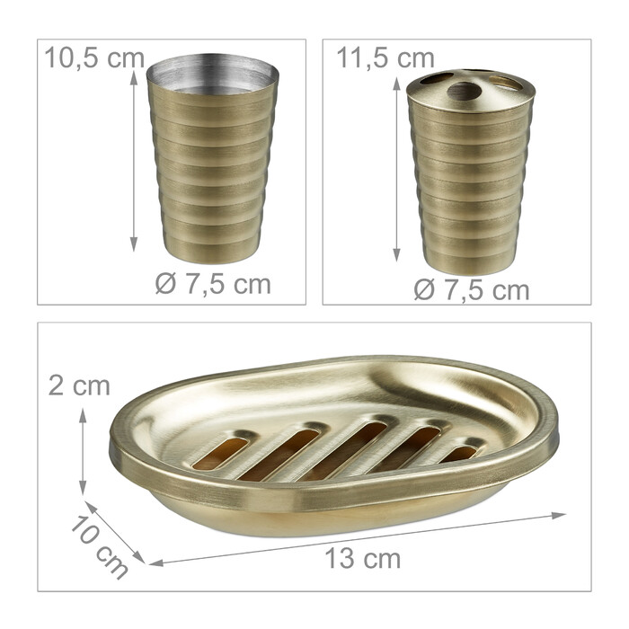 Relaxdays 5 шт. Набір для ванної нержавіючої сталі золото