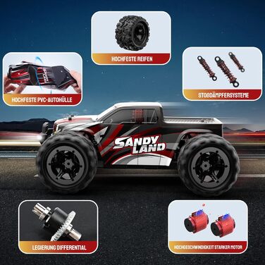 Радіокерований позашляховик DEERC 1:14 40 км/год, RC-трак 4x4 2.4 ГГц з LED фарами, іграшка-монстр-трак для хлопчиків, 2 акумулятори