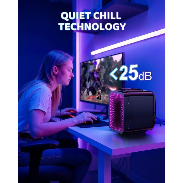 Міні-холодильник LIGIANT MF01C на 4Л з 7 режимами підсвічування та функцією підігріву, безшумний, AC/DC, для авто, офісу та геймерської кімнати (чорний глянцевий)