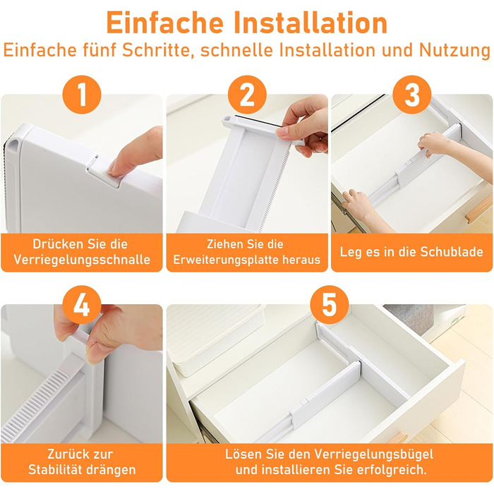 Органайзери для шухляд MOFELON, 8 шт., регульовані (33-58.5 см, 6.4 см H), для шафи, кухні, комода, спальні, ванної кімнати - білий