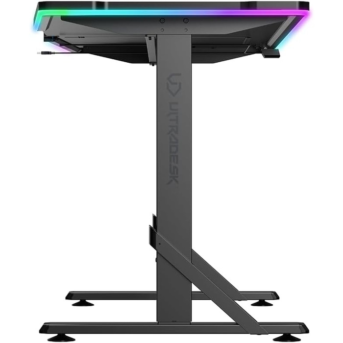 ULTRADESK - Стол для геймінгу Iron - Механічний регульований стіл з RGB підсвічуванням, чорний