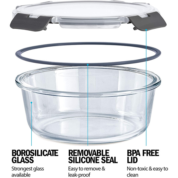 Скляні контейнери для приготування їжі Igluu-набір з 3 круглих скляних контейнерів різних розмірів -ланч-бокс для зберігання їжі