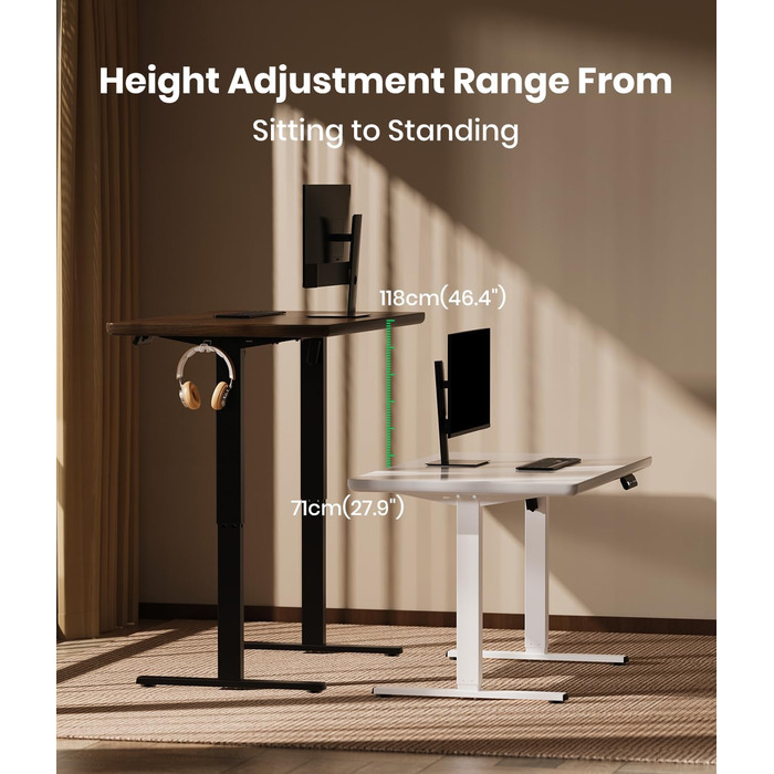 Електричний стіл з регулюванням висоти, білий. Стільниця з USB-C, пам'ять, 2 гачки. Міцний, з двома моторами