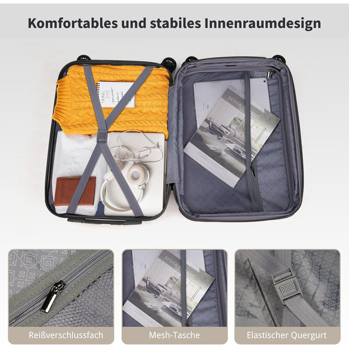 Набір валіз LALAHO 2 шт. з косметичною сумкою, міцний корпус ABS+PC, телескопічний ручка, ручна поклажа, градієнтний дизайн (бежево-білий), набір валіз 2 шт.