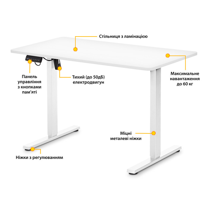 Стіл Mealux PowerDesk Lite White з електрорегулюванням висоти (арт. EVO-201 Lite W/W)