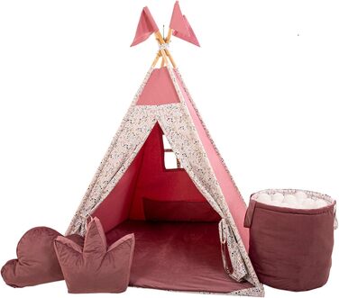 Дитячий намет-тіпі з килимком, подушкою та м'ячами - ігровий намет для дитячої кімнати (полуниця)