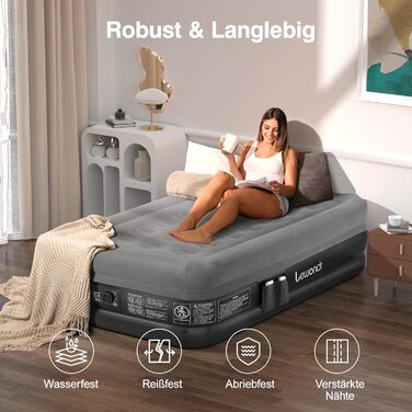 Надувне ліжко Lewondr на 2 особи з вбудованим насосом, 191x99x46 см, сірий, для кемпінгу, дому, гостей, подорожей (250 кг)