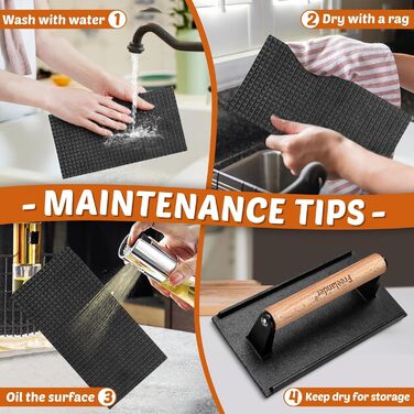 Пресс для бургерів Freelander з чавуну, набір для розчавлювання бургерів (Ø 17.6 см, 20.5 см), прес для гриля з термостійкою ручкою, великий бургерний прес для BBQ, стейків, сендвічів (чорний, прямокутний)