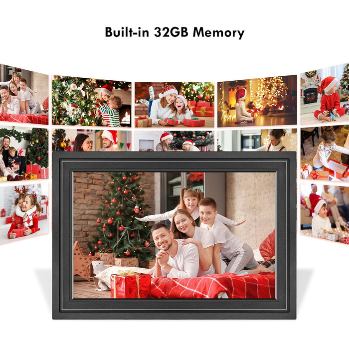 Цифровий фоторамка Lutranstra 10.1 дюйма WiFi, HD IPS сенсорний екран, 32 ГБ, автоматичне обертання, Frameo App (Чорний)