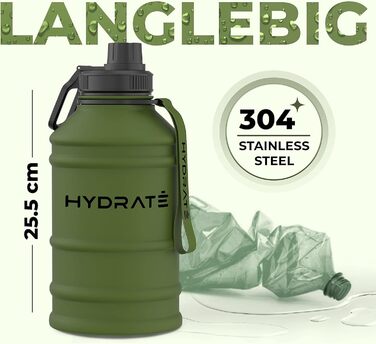 Пляшка для пиття HYDRATE 2,2 л з нержавіючої сталі - без вмісту BPA, герметична, тренажерний зал