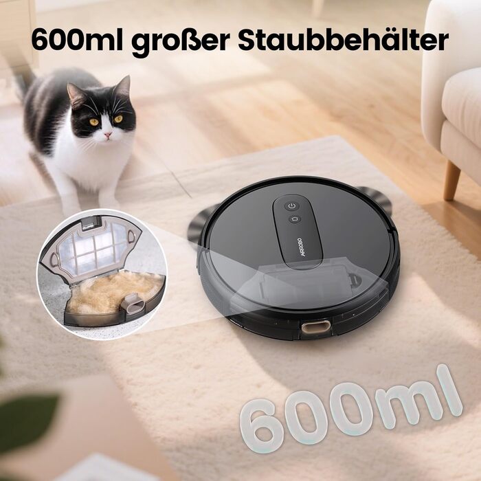 Робот-пилосос AIRROBO P25: потужність 2800Pa, для тварин, керування через додаток, 120 хвилин роботи, з пультом, чорний