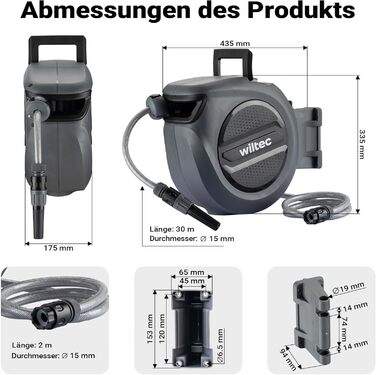 XPOtool Зручна касета для шланга на стіну з автозмотуванням та водяним шлангом, для поливу саду (30м)