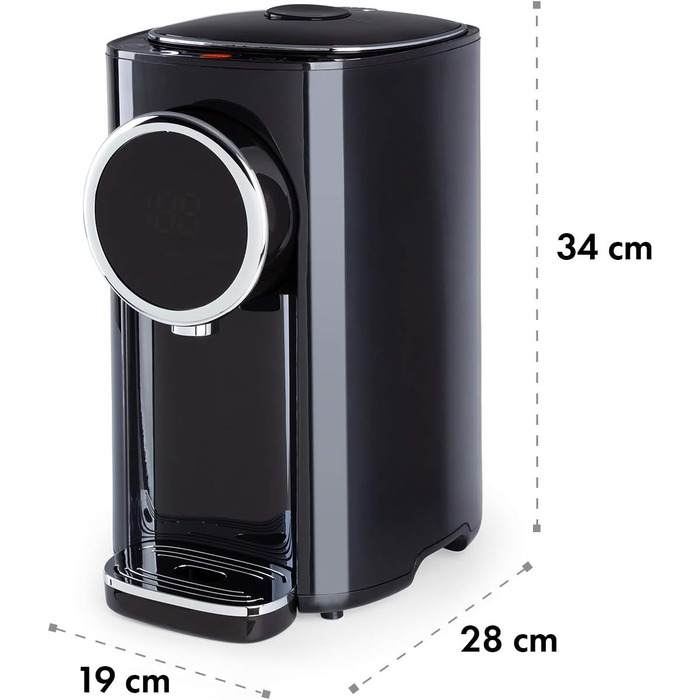 Кларстайн Hot Spring Plus - дозатор гарячої води, 5 л, LCD-дисплей, 45-95°C, нержавіюча сталь, захист від перегріву та сухого кипіння, дитячий замок, чорний