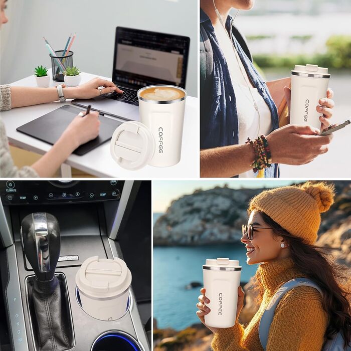 ERBO Термокружка для кави з нержавіючої сталі, 380 мл, набір 2 шт (білий + рожевий)