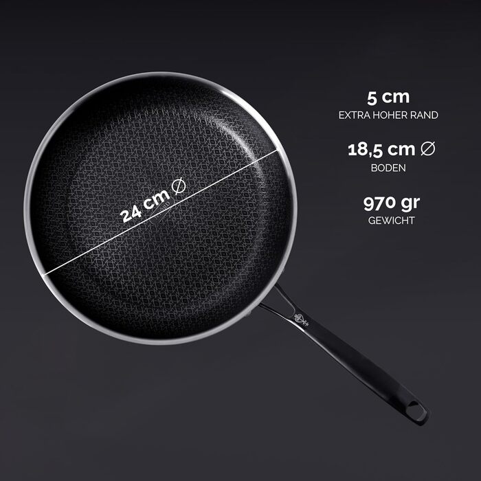 Німецька сковорода NYORD з нержавіючої сталі - антипригарна, з керамічним покриттям, для індукції, газу та кераміки, з кришкою, 24 см
