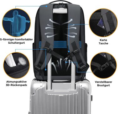 Рюкзак для ноутбука FENRUIEN 26L-38L, бізнес, 15.6 дюймів, USB-порт для зарядки, чорний