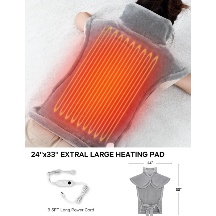 Електричний нагрівальний килимок для спини, шиї та плечей ALLJOY, 56 x 84 см, 6 режимів нагріву, таймер, автовимкнення