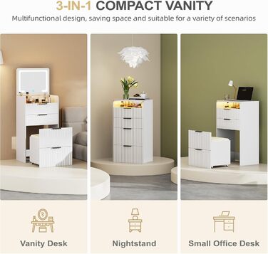 Трюмо Lvifur з LED-дзеркалом та 3 висувними ящиками, кутовий, для спальні, квартири, гуртожитку, білий