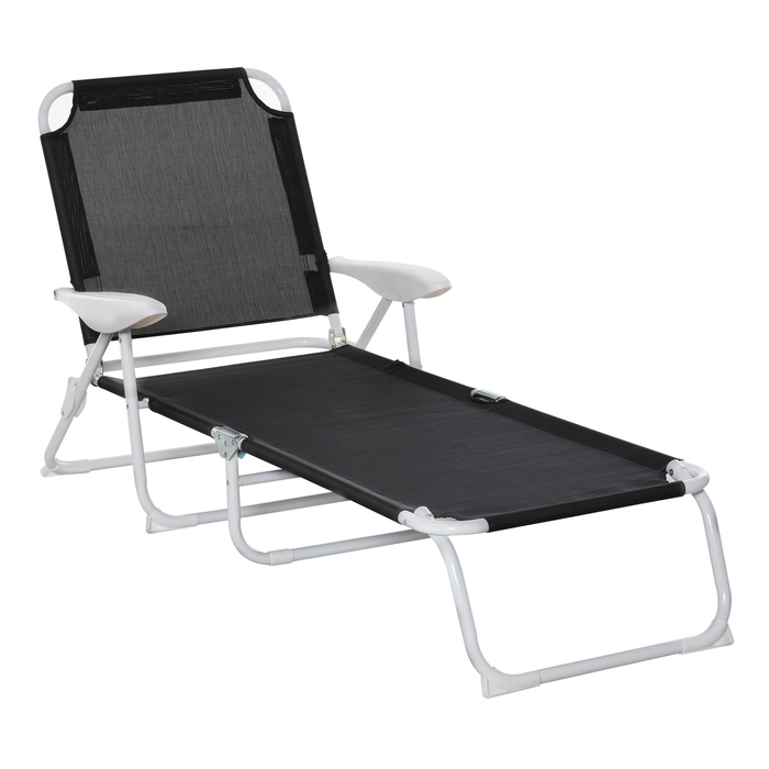 Шезлонг Outsunny Garden Lounger складний 4-х ярусний чорний 186x66x80см з дихаючою сітчастою тканиною для саду та патіо