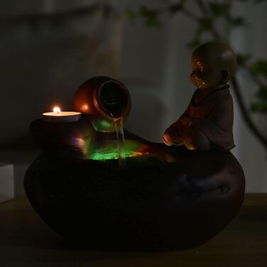 Внутрішній фонтан Природа Статуя Будди Жарра знімний яскравий барвистий світлодіод, прикраса будинку в русі, ідея подарунка, h 40 см - Mdina Zen'Light