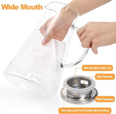 Скляна карафа WUWEOT 2 шт. по 2 літри з нержавіючою кришкою та виливом. Карафа для води, соку, молока, кави, вина, айс-ті.