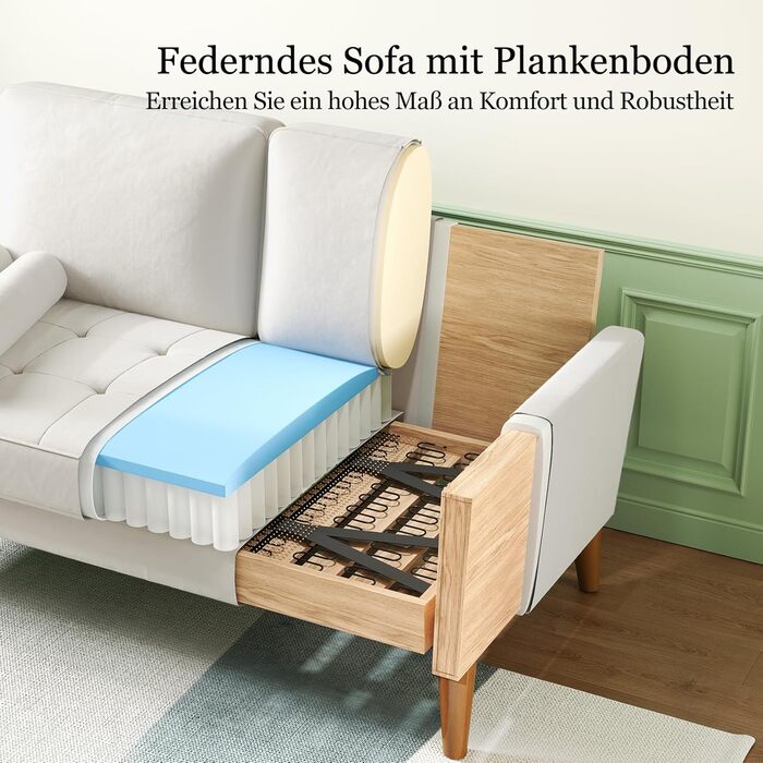 Диван Vesgantti 2-місний, 121 см, сучасний, з 2 подушками, білий, для вітальні/квартири/офісу