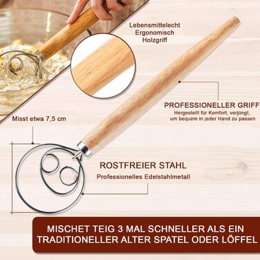 Набір для випікання хліба Yaani: гільзи для бродіння (2 шт.), щітка для тіста, ніж для хліба, 22 см та 25 см