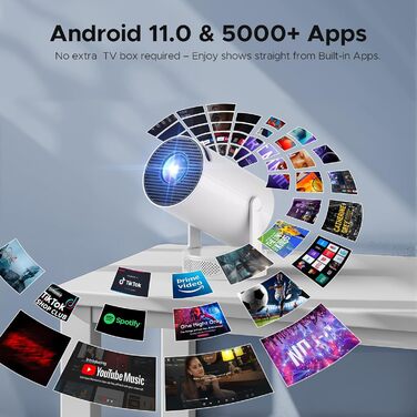 Портативний проєктор Mini Beamer з динаміком, підтримка 1080P/4K, Auto Keystone, WiFi 6, Bluetooth 5.0, 220° обертання, для домашнього кінотеатру та використання на вулиці