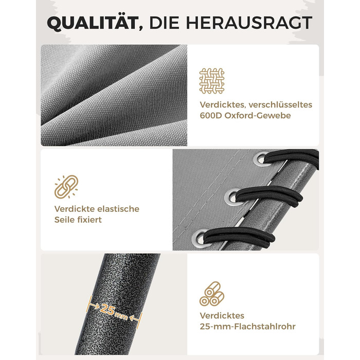 Лежак для відпочинку KingCamp великого розміру, складаний, 5 положень, для саду, кемпінгу, пляжу, з подушкою та кишенею, до 200 кг, 200 x 68 см, сірий