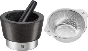 Набір Zwilling Spices: ступка з товкачиком (граніт, 11 см) та сито (нержавіюча сталь, 16 см)