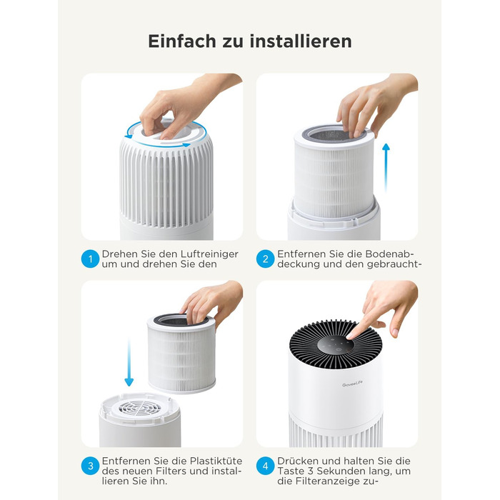 Повітряочисник GoveeLife Mini для спальні з HEPA-фільтром, керування через додаток Alexa, проти шерсті тварин, запахів, пилку, диму. Портативний очисник повітря з 3 швидкостями, 2 режимами, таймером та аромадифузором