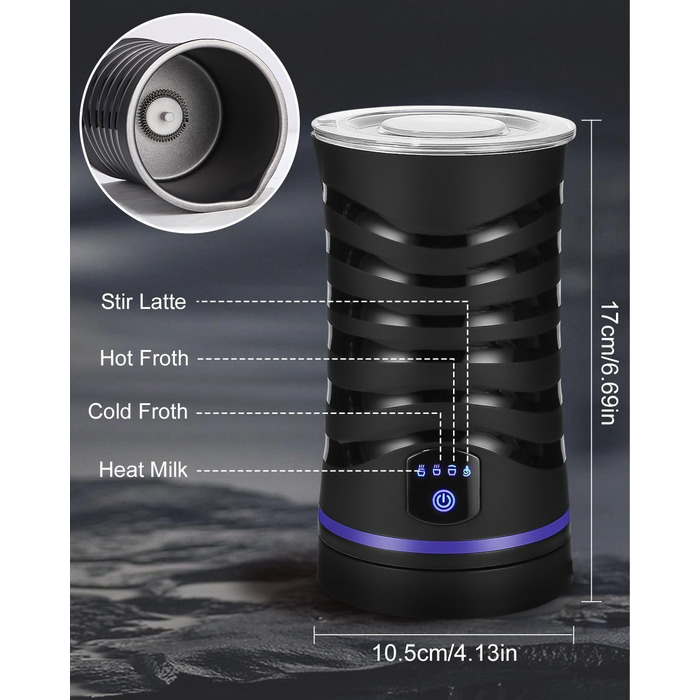 Електричний спінювач молока 4-в-1: гарячий та холодний, для кави та напоїв. Антипригарне покриття, автовимкнення