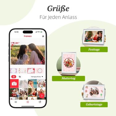 Цифровий рамка для фотографій з дерева, Wi-Fi, 32GB, 10.1 дюйма, IPS сенсорний екран, Frameo APP, подарунок, дуб (срібло)