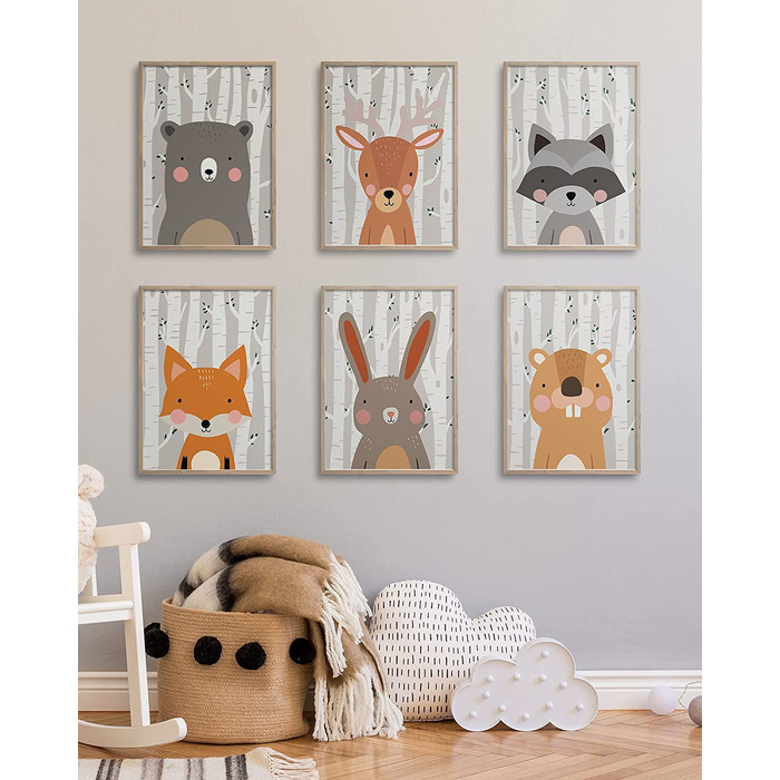 Набір з 6 дитячих постерів Hambient для кімнати дитини: тварини лісу (30x40 см, без рамки)