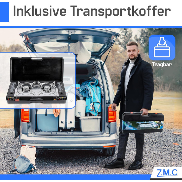 Газовий набір для кемпінгу ZMC 2-поверховий з адаптером для LPG + 4 балончики 227г + кейс, 2.5кВт, з Piezo-запалюванням, для відпочинку на природі та дому