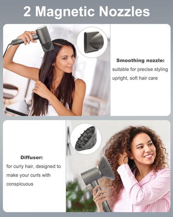 Професійний високошвидкісний фен для волосся з дифузором, 130 000 об/хв, з іонізацією (500 млн негативних іонів), 4 температурні режими та 2 швидкості