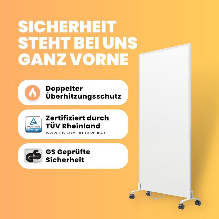 Інфрачервовий обігрівач BR Bringer Standgerät 1200W - Економний, мобільний, з гарантією 5 років, німецька якість (білий)