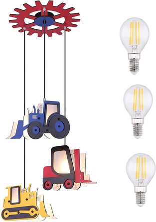 Дитяча лампа стельова для хлопчиків Світлодіодна підвісна лампа для дитячої кімнати для хлопчиків - Дитяча кольорова підвісна лампа-Дитяча лампа з включеним освітленням. Світильник-підвісний світильник Дитячий екскаватор-трактор