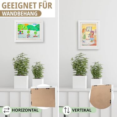 Рамки для дитячих малюнків KIYARI A4, 2 шт., білі, розкладні, з фронтальною відкриттям, для 150 малюнків, міцне дерево, безпечне скло, ідеально для творчих проєктів, дитячої кімнати та школи