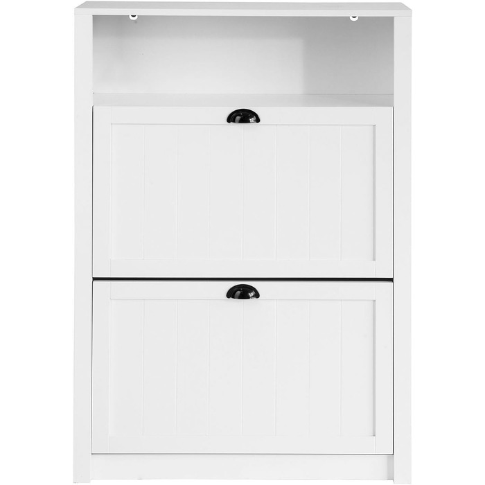 SoBuy FSR87-BR Взуттєва шафа з 2 дверцятами, вузька, з 4 полицями, з додатковою нішею (білий, 80x110x24 см)