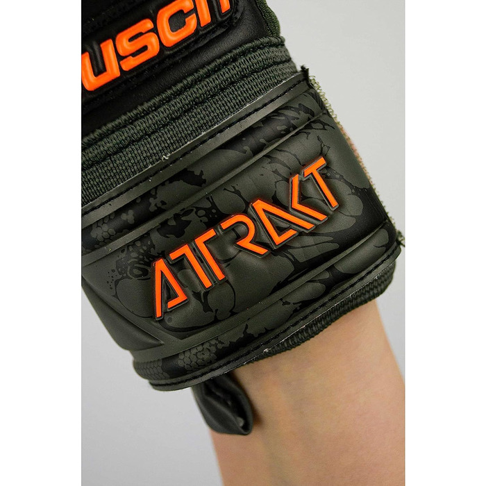 Молодіжні воротарські рукавички Reusch унісекс Attrakt Evolution Finger Support Junior з хорошим захопленням і внутрішнім швом (4, оливково-зелений / помаранчевий / чорний)