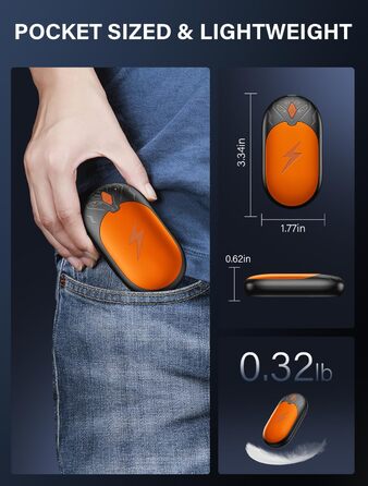 Електричні грілки для рук 2 шт. - легкі, перезаряджувані, з 3 режимами нагріву, до 24 годин роботи, USB, для активного відпочинку взимку (Оранжевий)