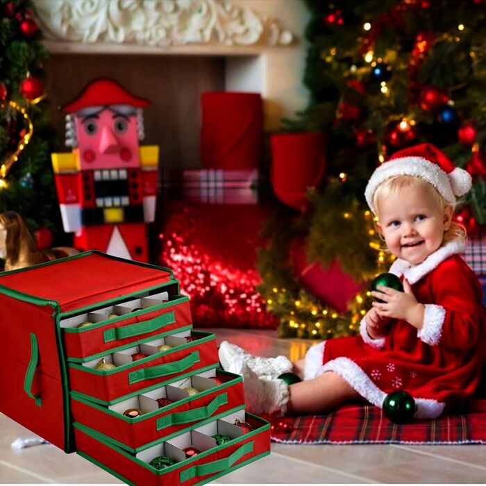 Коробка для зберігання новорічних прикрас VITEVER з регульованими перегородками, 64 кишеньки, 32x32,5x33 см