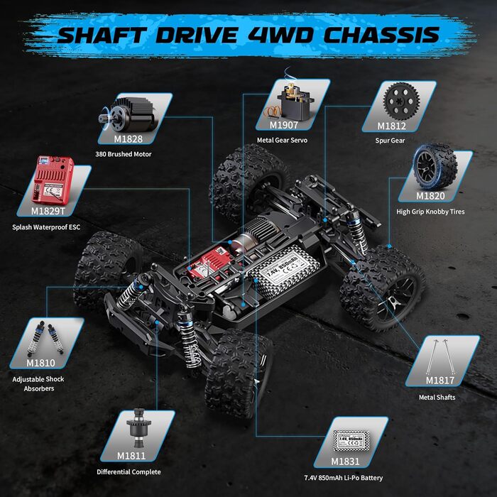 Радіокерований монстр-трак HAIBOXING 1/18 4WD 36 км/год, водонепроникний, 2.4 GHz, RTR з акумулятором 7.4V для дітей та дорослих