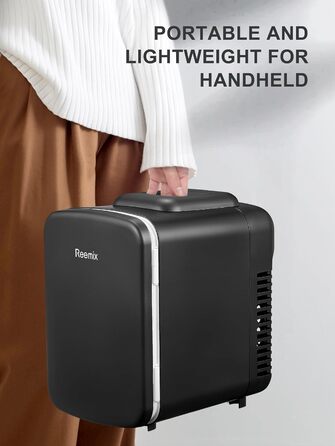 Міні-холодильник Reemix 4L/6 банок, портативний, для косметики, напоїв, їжі, чорний