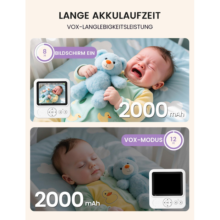 Відеоняня OBVHNUA з камерою 720P, IPS монітором 2.8