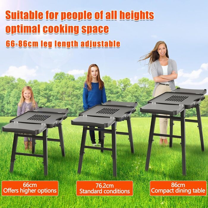 Універсальний складаний гриль-возок GFTIME для Enders Urban, Weber Q100/Q200/Q300, Ninja Woodfire, Burnhard Wayne. Гриль-стійка з великою робочою поверхнею та регульованими ніжками