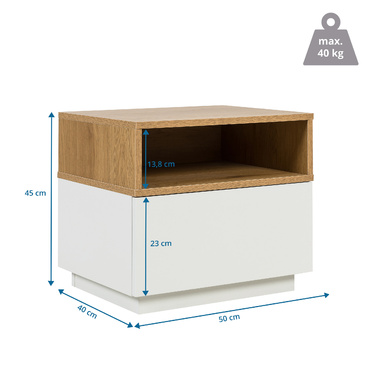 Приліжкова тумбочка MELMO 50x40x45 см білий/дуб hjh LIVING